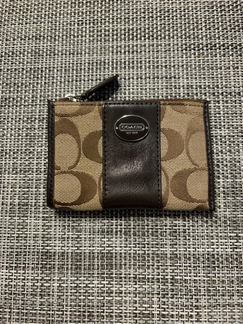 Coach Small Signature Canvas Card Holder in Brown and Tan